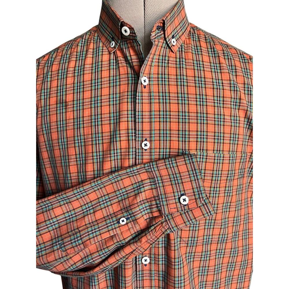 Billy Reid Plaid Men’s XL Long Sleeve Cotton Button-Up Shirt Made‎ In Italy